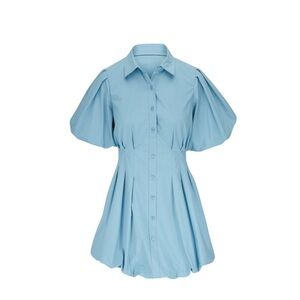 Jonathan Simkhai Light Blue Puff-Sleeve Shirt Dress